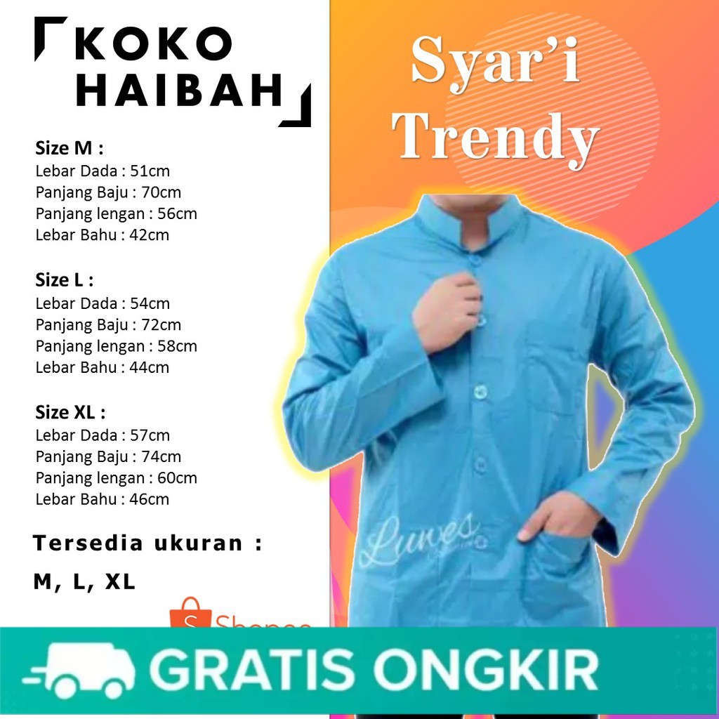 COD BAJU KOKO PRIA KOKO DEWASA BAJU KOKO LENGAN PANJANG BAJU KOKO HAIBAH AMMU BAJU KOKO BIRU MUDA