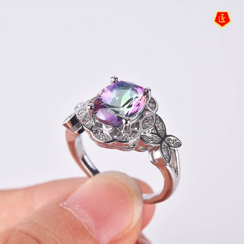 [Ready Stock]Colorful Moissanite Ring Creative Gradient Color Hollow Butterfly Fashion