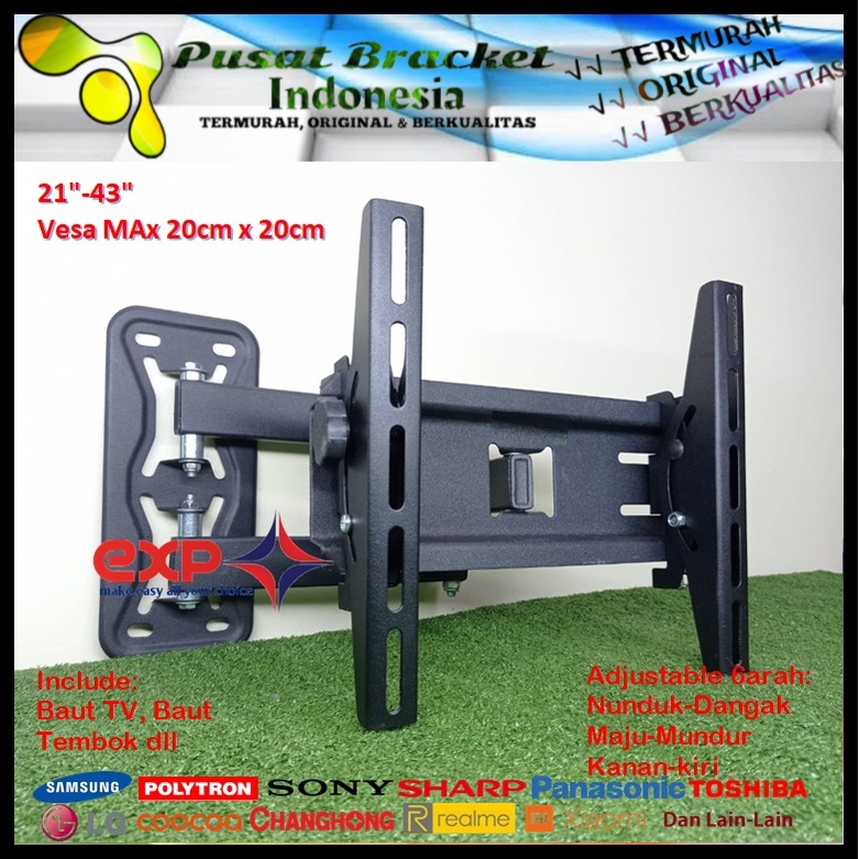 Bracket TV POLYTRON 14 s/d 40 inch 6 ARAH FULL BESI SUPER KOKOH GARANSI 100% ORI