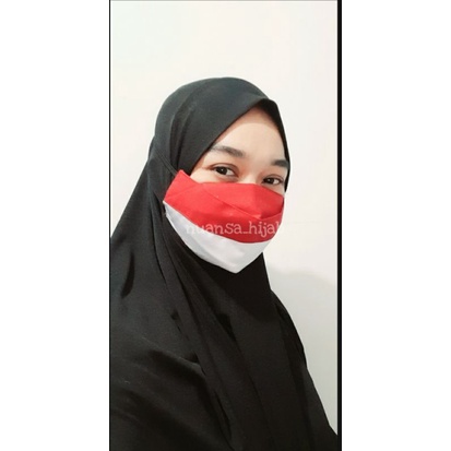 masker kain evo merah putih 2ply tali hijab / masker kain 3D merah putih