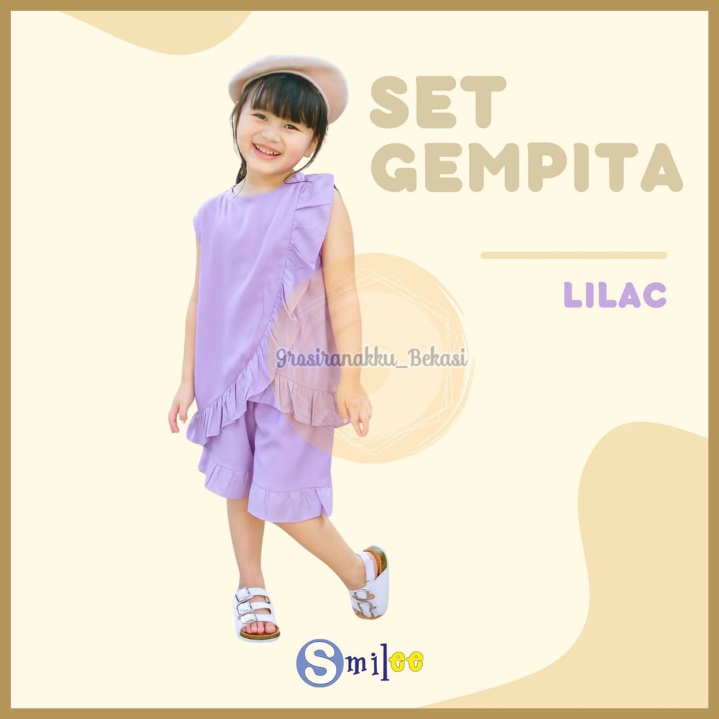 Setelan Anak Rayon Gempita Smilee Warna Lilac Size 1-5 Thn