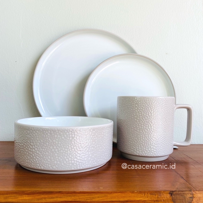 STACKABLE PLATE DINNER SET PIRING KERAMIK STAX STACK TEXTURE
