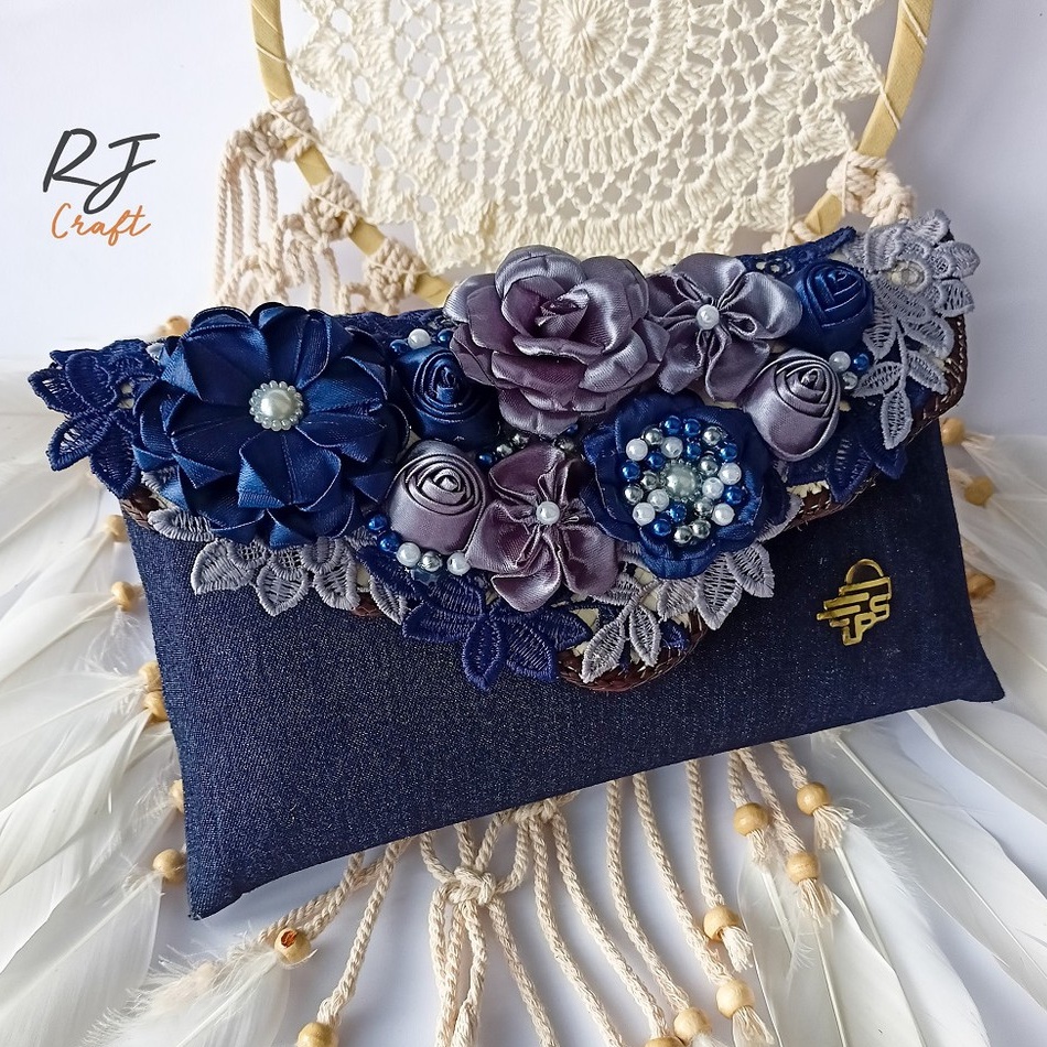 RJ CRAFT - Clutch Pesta Wanita Tas Selempang Wanita Tas Full Jeans Tas Kondangan Tas Pesta Wanita Eksklusif