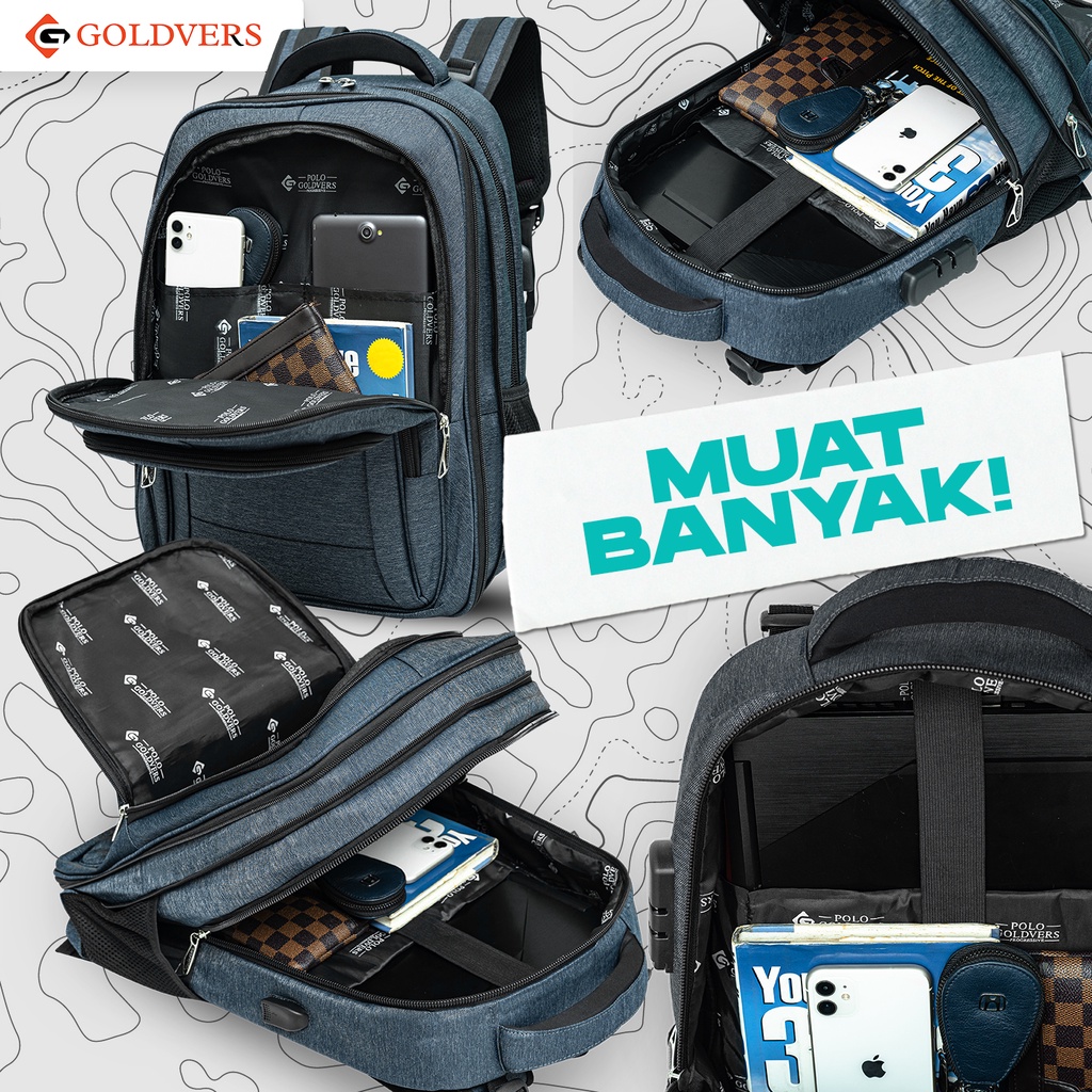 Tas Ransel POLO Backpack Kerja Kantor Kuliah  Tas Laptop bisa Expanding Warna Biru