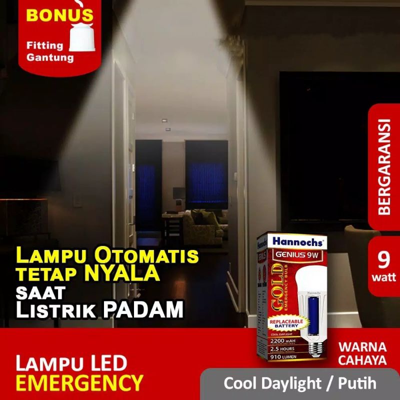 Lampu Emergency Hannoch LED 9 watt Genius AC/DC