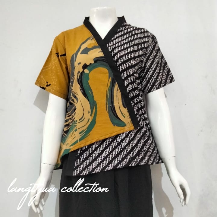 PAULA BLOUSE BATIK ABSTRAK KANCING DEPAN| BLUS BAJU KERJA MOTIF KOMBINASI