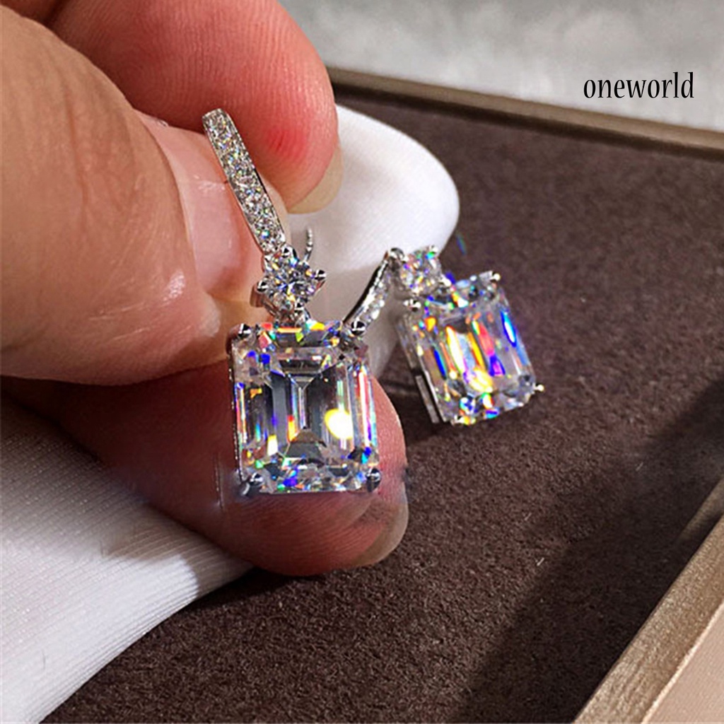 OW# 1 Pair Earrings Fine Workmanship Decoration Alloy Women Square Shape Earrings for Daily Life