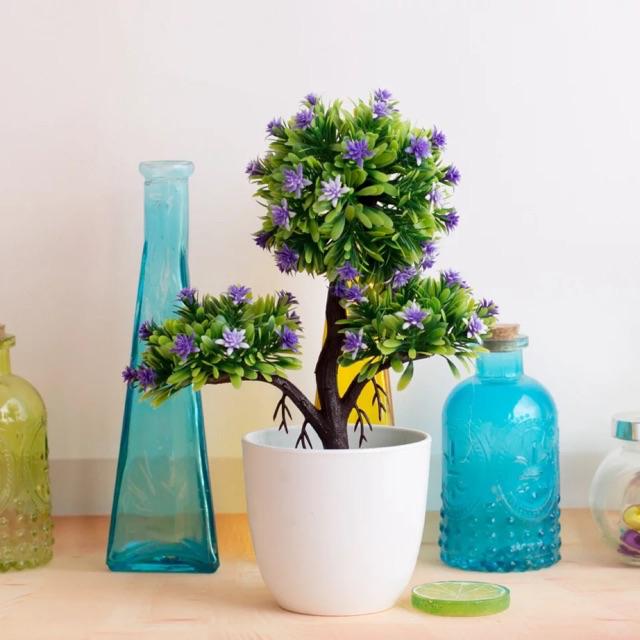 AM563 Bunga Plastik / Pajangan Bunga Artifisial / Vas Bulat-Biru