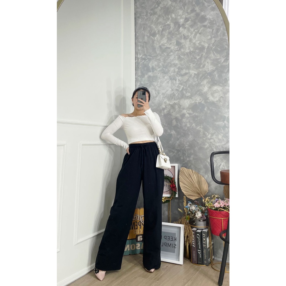 Lulu Cullotes Highwaist Long Pants | Celana Highwaist Wanita Lembut Linen Premium