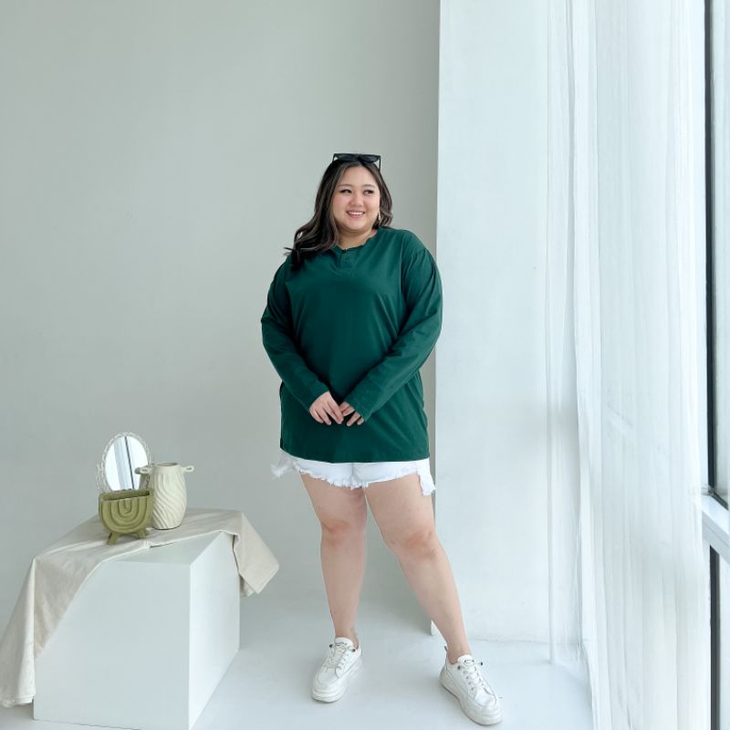 Kaos Polos size jumbo Lengan Panjang   kancing 3xl,4xl,5xl,6xl,7xl