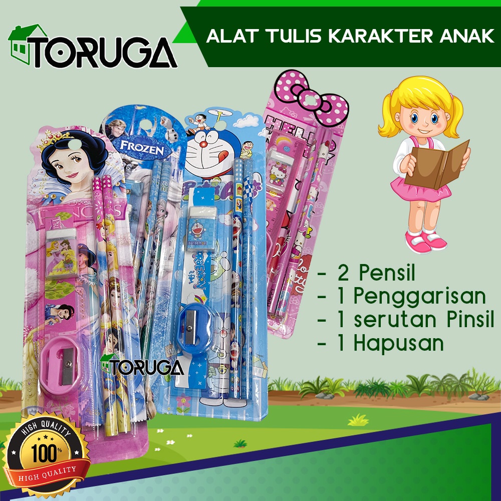 SET ALAT TULIS SEKOLAH 5 in 1 KARAKTER LUCU / MINI STATIONERY