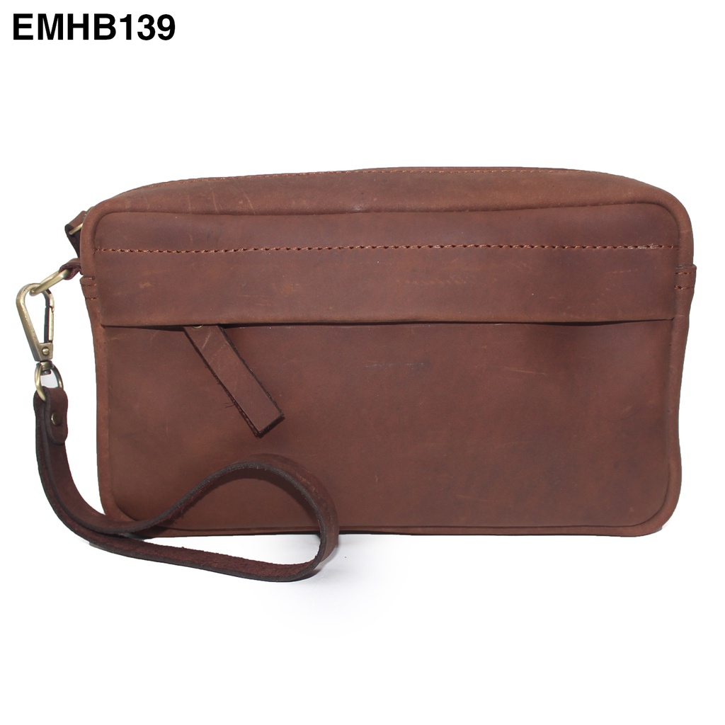 EMHB139 Clutch Pria Wanita Kulit Asli Pouch Hand Bag Tas Tangan cokelat