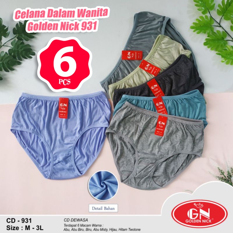 6 Pcs Celana Dalam Golden Nick 931 Original | CD Wanita Dewasa | Size M L XL XXL / 3L