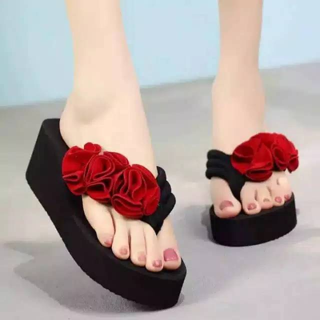 SANDAL WANITA WEDGES SPONS VARIASI BUNGA CANTIK - SPONS 10