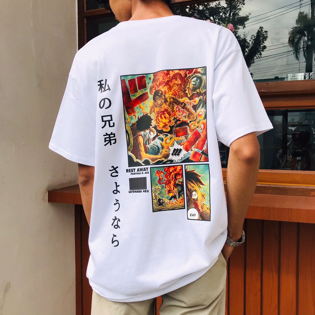 Tshirt Asce Luffy Marineford White Anime Manga One Piece