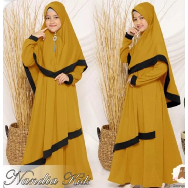 Gamis NANDIA set jersey gamis remaja gamis Tanggung baju gamis muslim SYARI Usia 8-14Tahun