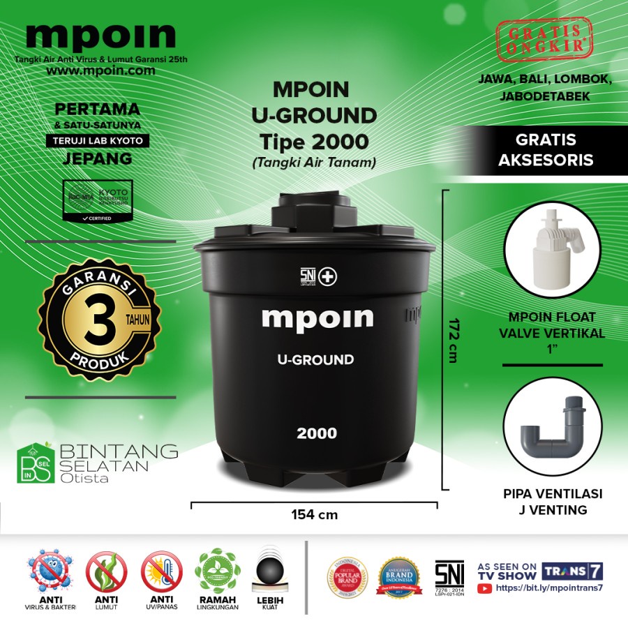 MPOIN TANGKI TOREN TANAM / PENDAM TANDON AIR / KIMIA 2000LTR GARANSI - TANGKI AIR