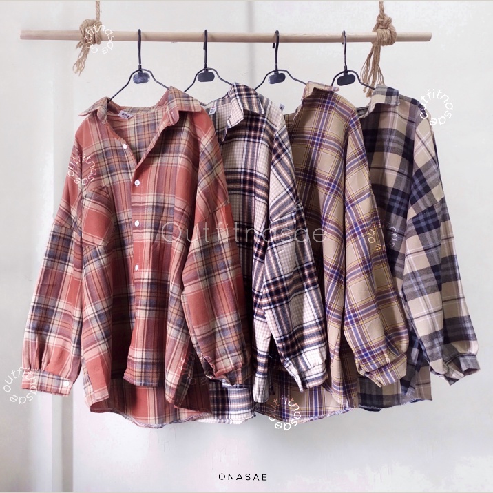 ONASAE - Zeira Oversized Shirt | Kemeja Tartan Oversized | Kemeja Tartan Wanita korea