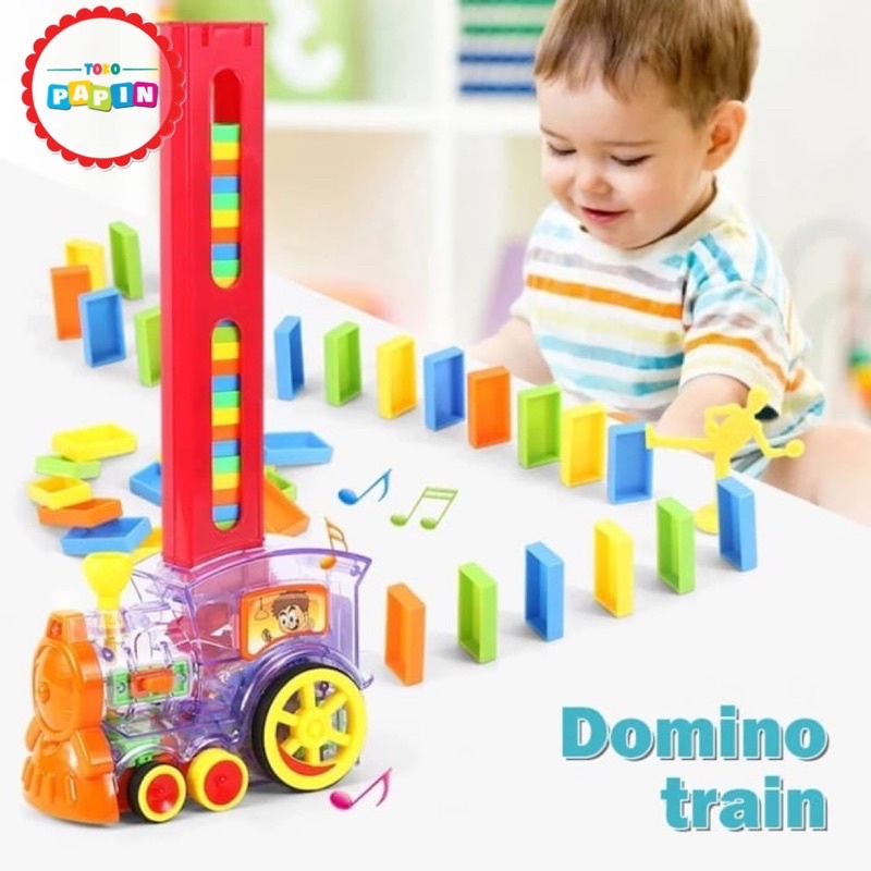 Mainan Domino Train Edukasi Anak Bayi Balita Kereta Api Susun Balok Bisa Jalan