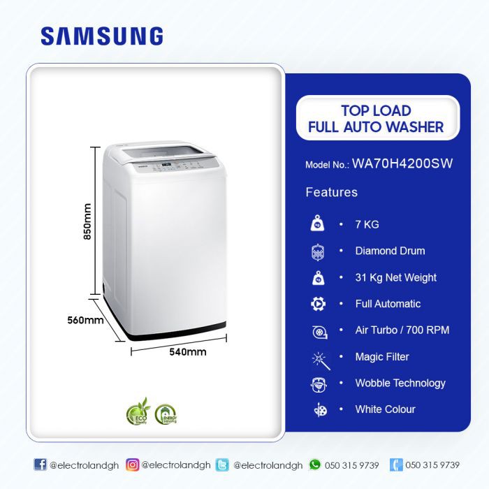 SAMSUNG WA70H4200SW Mesin Cuci TOP LOAD Pintu Atas 7kg Otomatis WA70H4200 WOOBLE Garansi Resmi