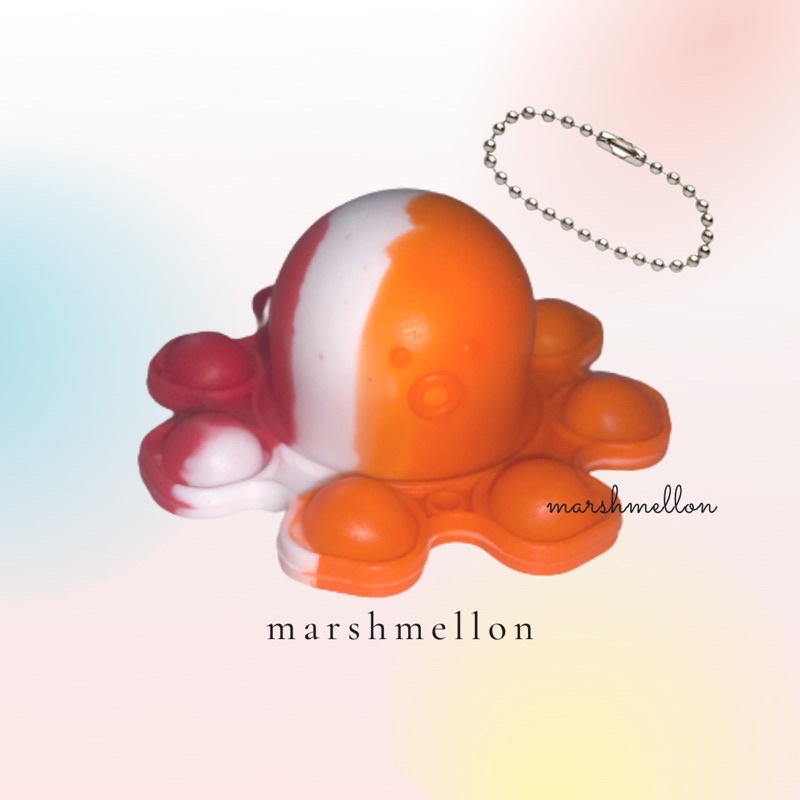 Gantungan Kunci Pop It & Gelang Pop It Pastel Rainbow | Pop It Gurita | Princess Key Chain (Snow White Cinderella Aurora Belle) | Pop It Warna Lilac Pink Tosca Fidget Key Chain Macaron-Gurita Merah-Orange