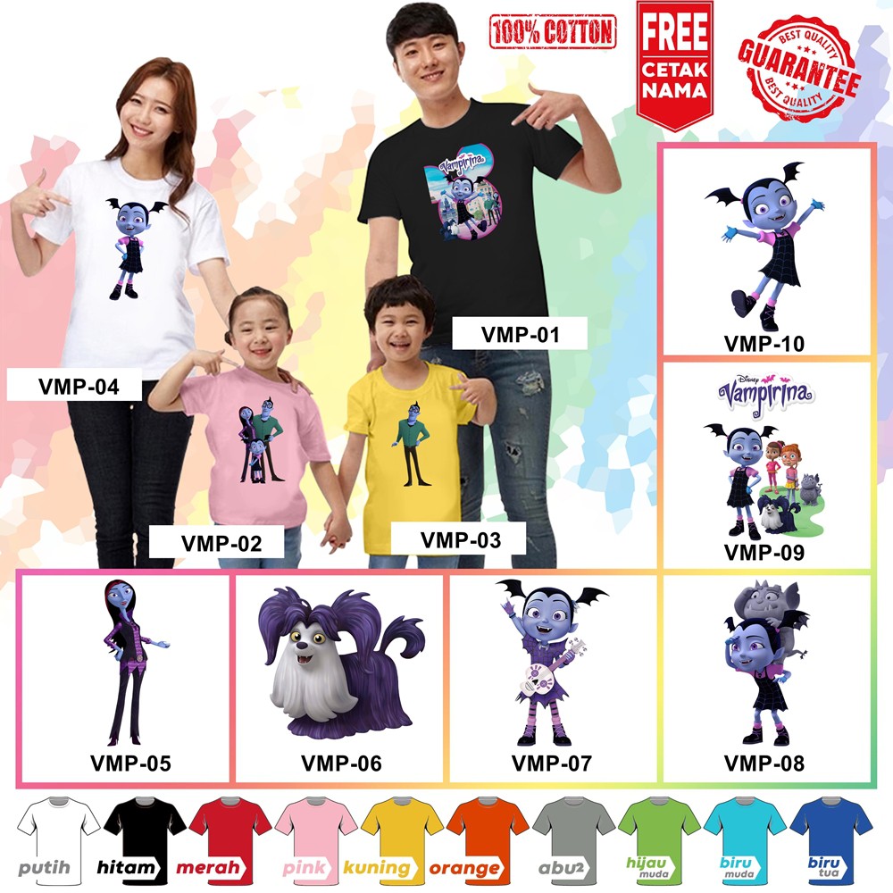 [FREE NAMA!!] Baju Kaos COUPLE ANAK DAN DEWASA VAMPIRINA BANYAK MOTIF