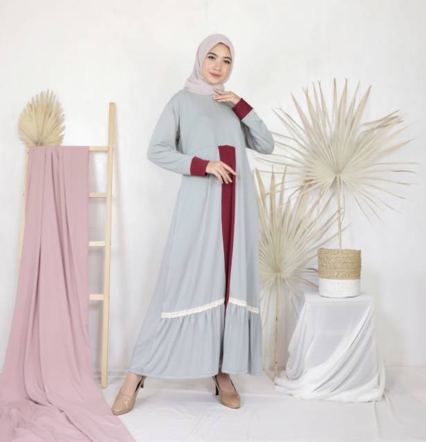 Gamis almara jersey lemonskin busui kombinasi renda