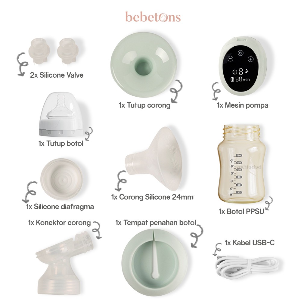 BEBETONS NEO Rechargeable Single electric Breast Pump / Pompa ASI Elektrik Portable