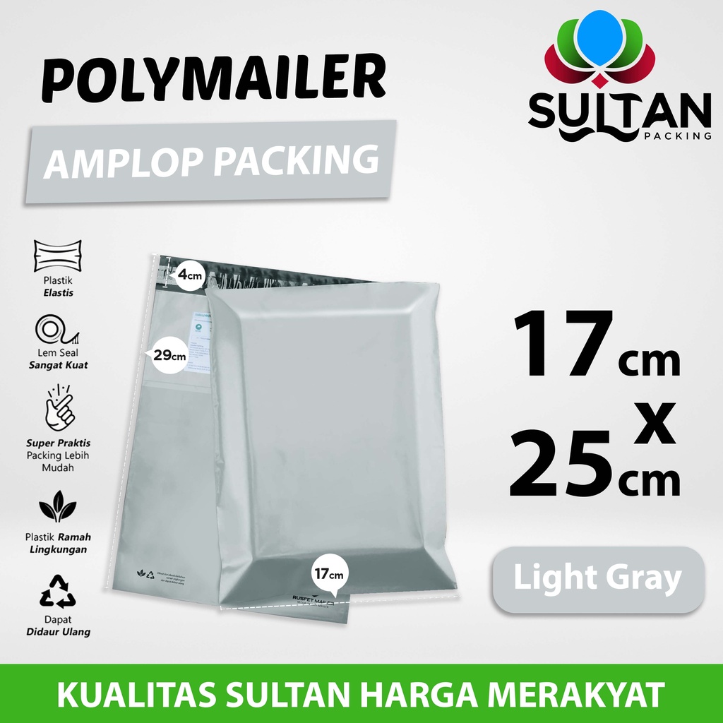 

Polymailer Amplop Packing 17cm x 25cm Light Grey Rusfet Premium Satuan