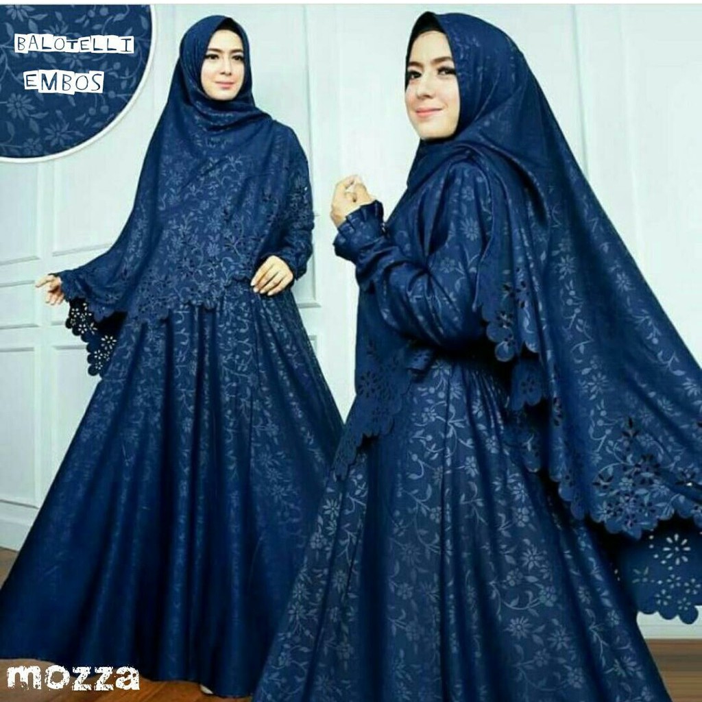 Maxi Dress Embos + Bergo bahan Balotelli High Quality Mozza Syari