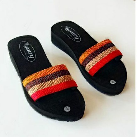 SANDAL SLOP WANITA - SANDAL WANITA TURKI  - SANDAL SLOP - SANDAL RAJUT TURKI SLOP - WEDGES TURKI SLOP (SLOP PELANGI)