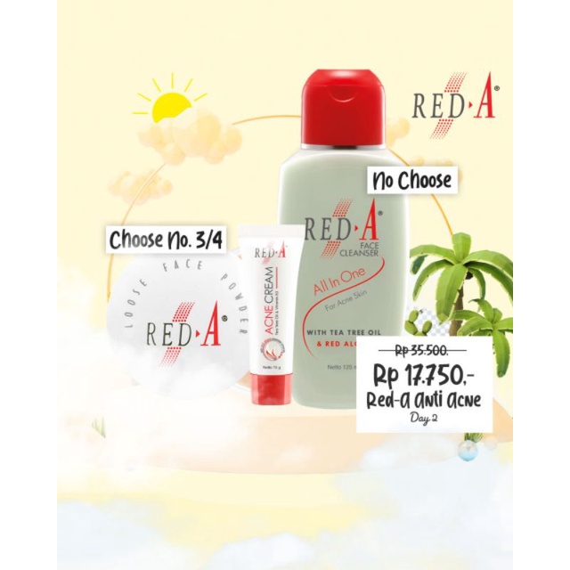 Paket 1 Red-A Loose powder 1 Acne Cream 1 Face cleanser AIO Acne