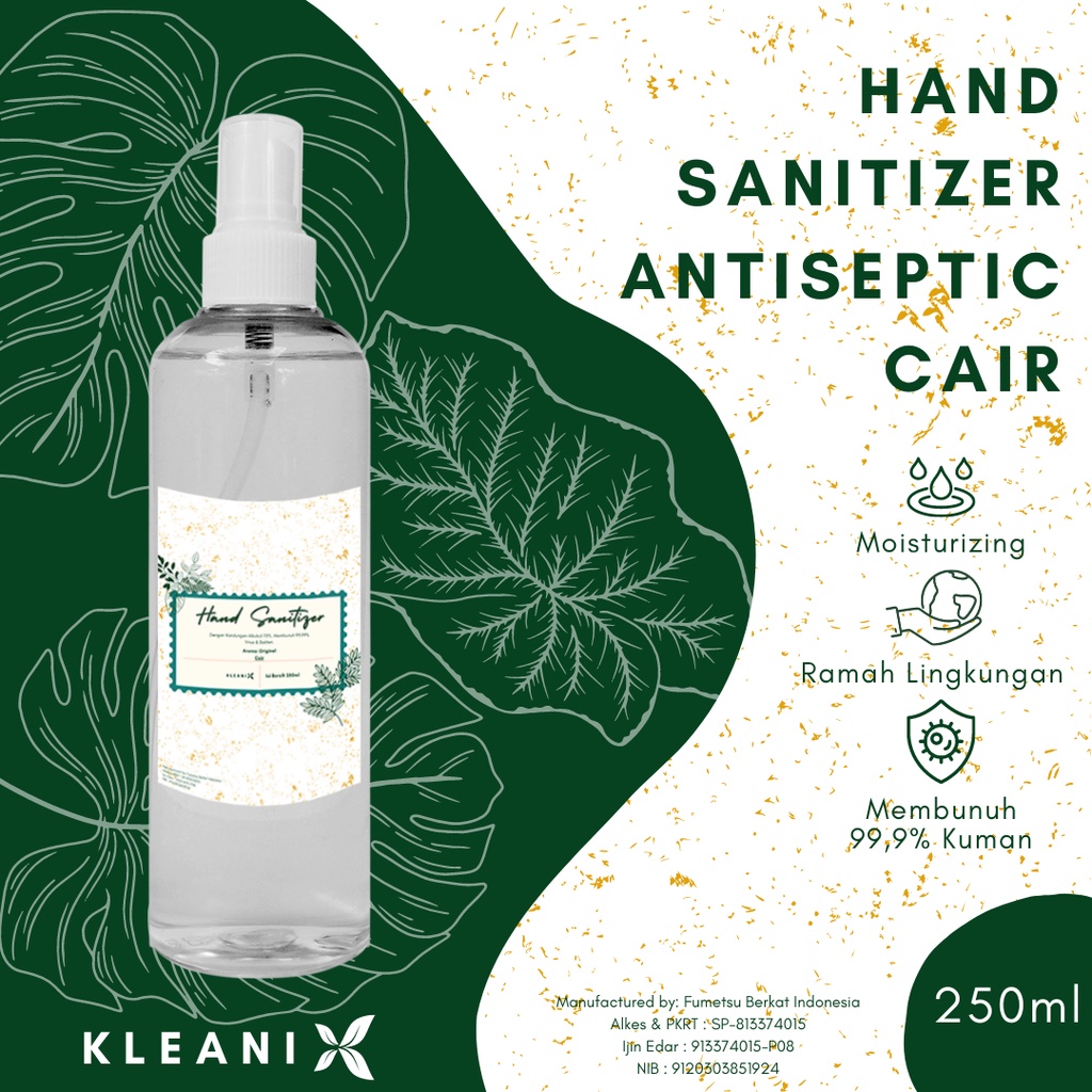 KLEANIX - Hand Sanitizer Antiseptic Cair 250 ml Kemasan Botol Spray