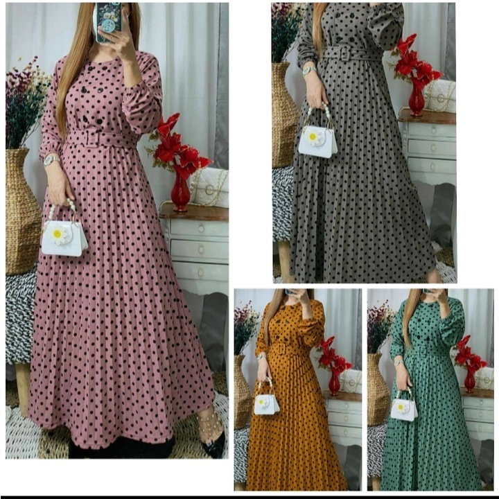 COD Gamis Polkadot Ceria  /  Gamis Wanita Terbaru  / Baju Gamis / Gamis Dewasa / Gamis Plisket Kanci