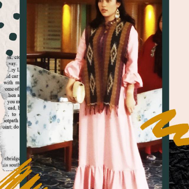 Gaun katun kombinasi tenun