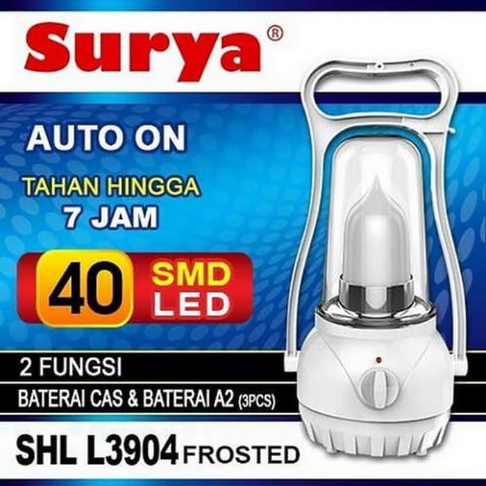 Surya Lampu Emergency Petromak SHL L3904x Frosted SMD 40 LED With Dimmer Switch Rechargeable 7Hours