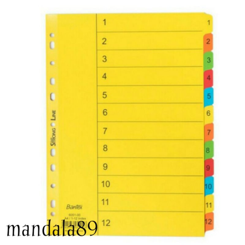 

Divider a4 karton 12 pages (1-12) merk Bantex 6051
