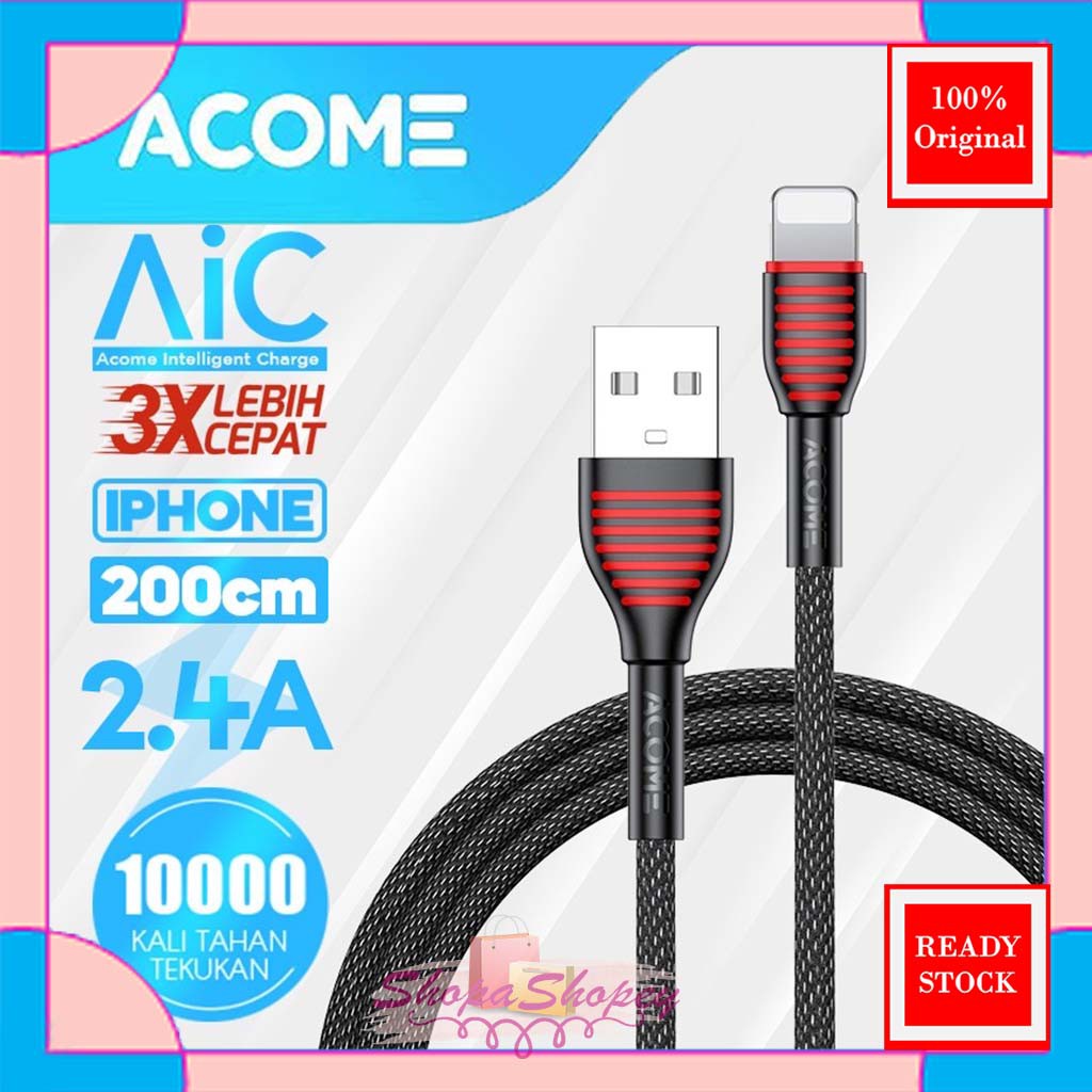 ACOME Kabel Data iPhone 100cm AiC Fast Charging Garansi Resmi 1 Thn original Cable ASL-010