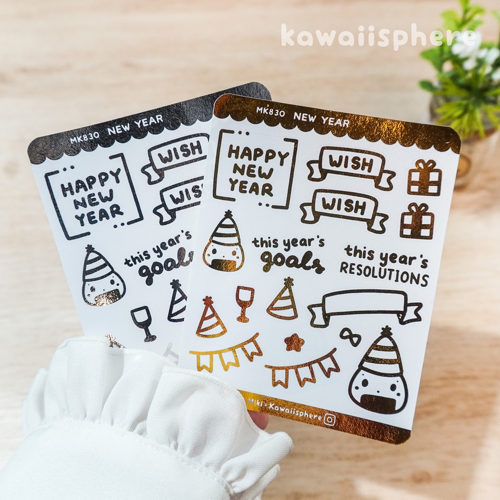 

New Year Foiled Sticker Kawaiisphere | Gold / Silver Foil Planner Ring Binder Sticker | Tahun Baru