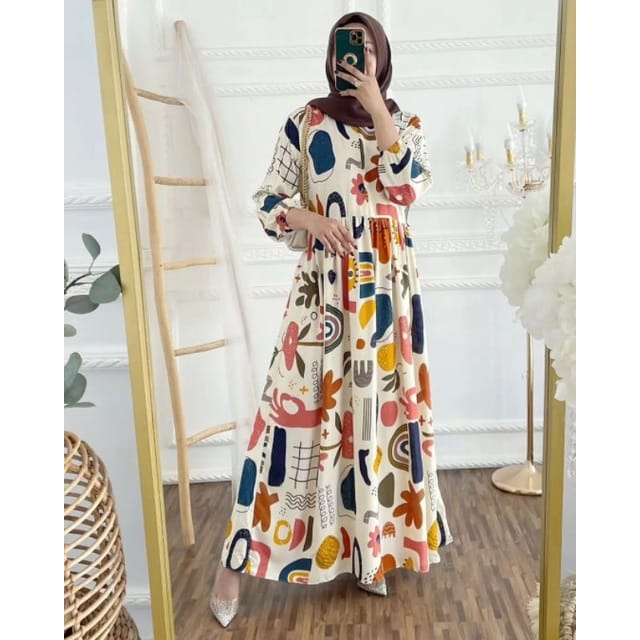Gamis Rayon Homey Dress Terlaris / Gamis Muslim Syari Motif Terbaru-Mona Dress