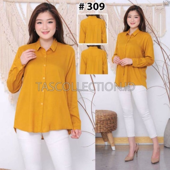 Kemeja wanita Basic lengan panjang bahan Moscrepe