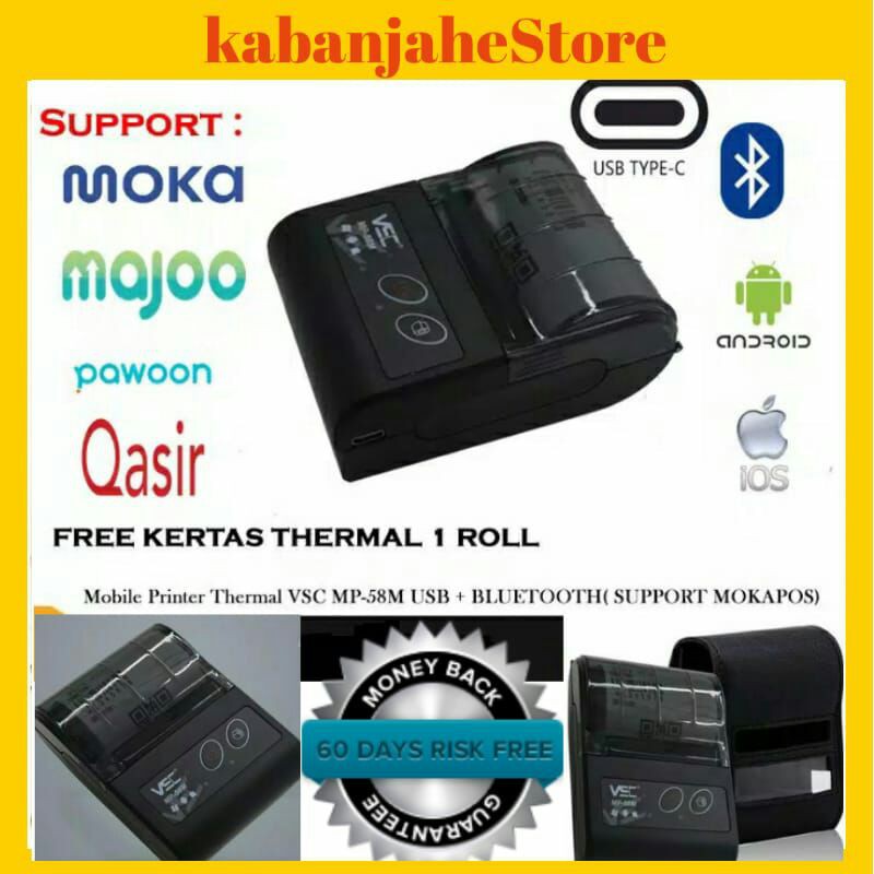 printer mini thermal portable mesin kasir android komputer  bluetooth usb 58mm edc ppob spbu warung