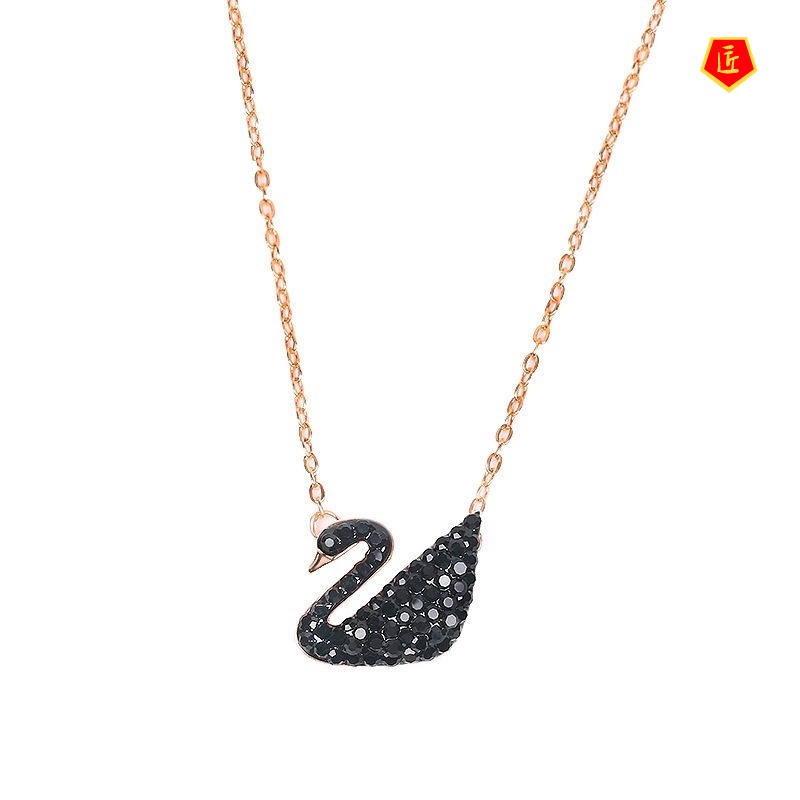 [Ready Stock]S925 Silver Rose Gold Black Swan Necklace Affordable Luxury Fashion