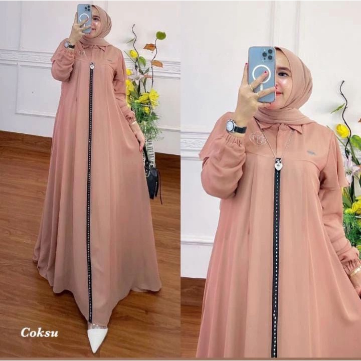 Alya Dress Bahan Ceruty Babydoll Aplikasi Renda Pita Full Furing Ukuran M L XL / Dress Kondangan / G