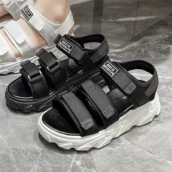 ❃ Svekes Sepatu sandal perempuan impor tali wanita Black putih L100 ▲