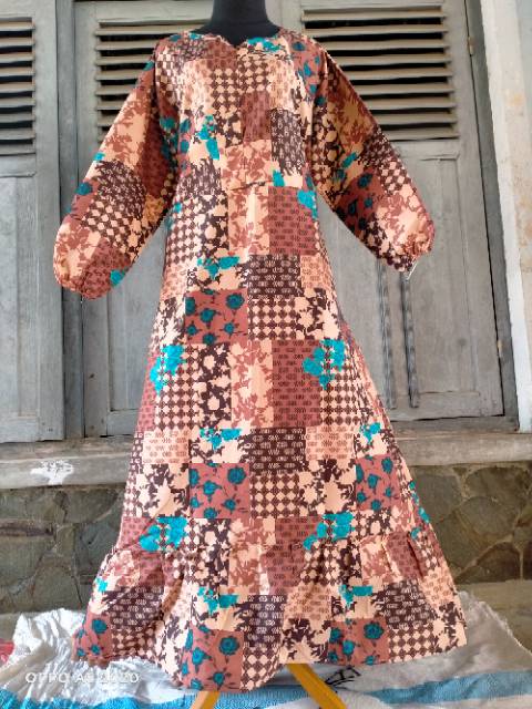 Terlaris (BBGAMIS-01) Gamis Katun Jumbo Motif Etnik Aplikasi Busui