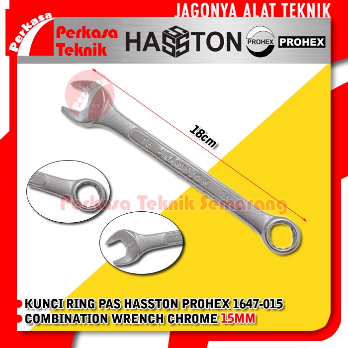 HASSTON PROHEX 1647-015 Kunci Ring Pas 15mm Combination Wrench Chrome