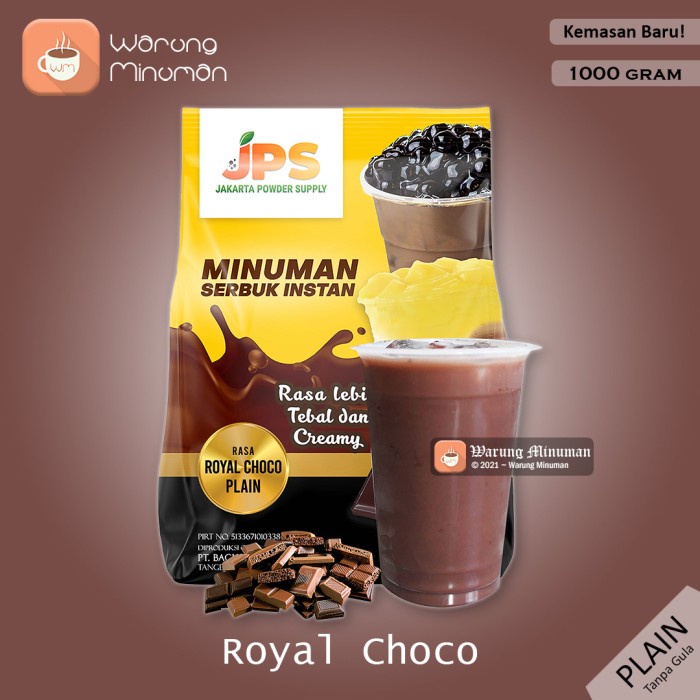 

DISKON - (BISA COD) Bubuk Minuman 1 kg Royal Choco Cokelat JPS Plain Tanpa Gula