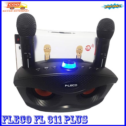 FLECO Karaoke Speaker Bluetooth FL 311 Dengan 2 Microphone Wireless Hitam