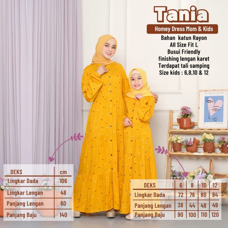 Gamis Couple Mom and Kids Homey Dress Dewasa Gamis Anak Polka Tania Bahan Katun Rayon premium Nyaman Dipakai | Bisa Cod